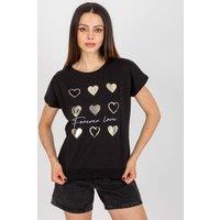 Love Lace Women's Cotton Short Sleeve Round Neck Print Blouse Style 182102 in Black | Size: S/M