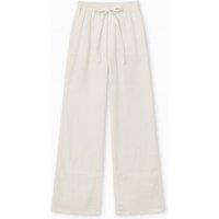 MixRay Women's Mid Waist Straight Leg Cotton Pants with Tie Closure in Off-White | Size: Large
