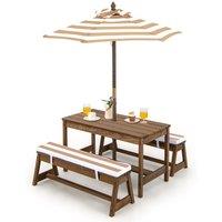 Costway 4 PCS Wooden Kids Picnic Table Bench Children Outdoor Activity Desk W/ Umbrella