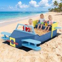 CASART Large Wooden Kids Sandbox w/Bottom Liner Outdoor Sand Box w/Bench Seat in Blue