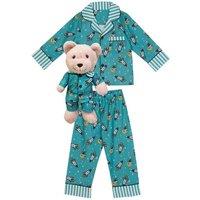 LunaMia Boy's Space Pyjama Set with Matching Teddy Bear in Blue | Size: 8-9 Years
