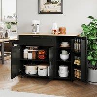 Merax Kitchen Island Trolley, Rolling Kitchen Cart with Foldable Worktop in Black