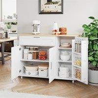 Merax Kitchen Island Trolley, Rolling Kitchen Cart with Foldable Worktop in White