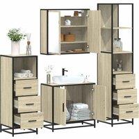 Berkfield Home 4 Piece Bathroom Furniture Set Sonoma Oak Engineered Wood in Brown