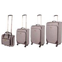 London Fog The Camberley Soft Shell Suitcase Set 4 Spinner Wheeled 4Piece Luggage in Brown | Size: 4 Pack