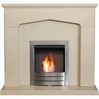 Adam Fires & Fireplaces Adam Cotswold Fireplace in Stone Effect with Colorado Bio Ethanol Fire Brushed Steel, 48 Inch in Cream
