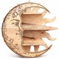 Serenityy Classic Sunrays & Moon 3-Tier Mango Wood Wall Shelf in Natural