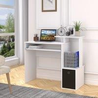 HOMCOM Computer Desk with Sliding Keyboard Tray Storage Drawer Shelf in White