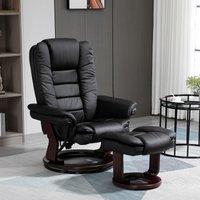 HOMCOM Swivel Manual Recliner & Footrest Set PU Leather Lounge Chair in Black