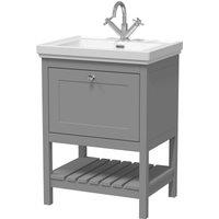 Balterley Bathroom Floor 1 Drawer Vanity & 1 Tap Hole Basin, Cool Grey, 630mm in Grey