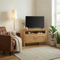 FurnitureboxUK Belle Solid Oak Wood Corner TV Stand in Light Brown