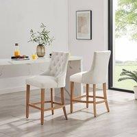 FurnitureboxUK 2x Belgravia Beige Fabric Bar Chairs Oak Effect Legs
