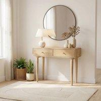 FurnitureboxUK Everest Rectangle White Oak Wood 2 Drawer Console Table in Light Brown