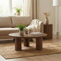 FurnitureboxUK Teton Round Wood 3 Leg Coffee Table in Walnut