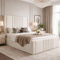 Desire Deco Plush Velvet Haisley Ottoman Storage Bed Frame in Cream | Size: Single