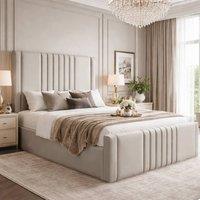 Desire Deco Plush Velvet Haisley Ottoman Storage Bed Frame in Light Beige | Size: Single