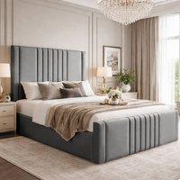 Desire Deco Plush Velvet Haisley Ottoman Storage Bed Frame in Grey | Size: Single