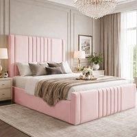 Desire Deco Plush Velvet Haisley Ottoman Storage Bed Frame in Pink | Size: Single