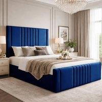 Desire Deco Plush Velvet Haisley Ottoman Storage Bed Frame in Blue | Size: Small Double