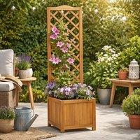 Gr8 Garden Square Wooden Planter with Garden Trellis in Brown
