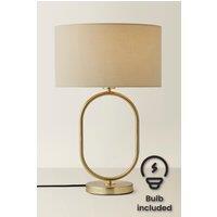 ValueLights Antonia Fabric Drum Lamp Shade Brushed Gold Oval Table Lamp with LED Bulb in Natural