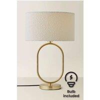 ValueLights Antonia Cream Boucle Drum Shade Brushed Gold Oval Table Lamp with LED Bulb