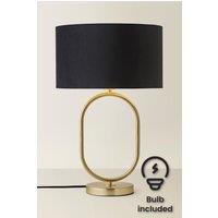 ValueLights Antonia Black Velvet & Gold Drum Shade Brushed Gold Oval Table Lamp & LED Bulb