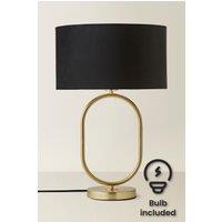 ValueLights Antonia Black Velvet Drum Lamp Shade Brushed Gold Oval Table Lamp with LED Bulb