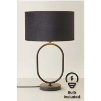 ValueLights Antonia Black Velvet & Gold Shade Matte Black Oval Table Lamp & Bulb