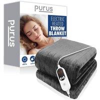 Purus Deluxe Grey XL Electric Throw Heated Double Over Blanket Soft Fleece Variable Heat & Timer Settings