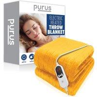 Purus Deluxe Gold XL Electric Throw Heated Double Over Blanket Soft Fleece Variable Heat & Timer Settings