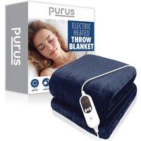 Purus Deluxe Navy Blue XL Electric Throw Heated Double Over Blanket Soft Fleece Variable Heat & Timer Settings