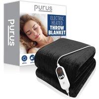 Purus Deluxe Black XL Electric Throw Heated Double Over Blanket Soft Fleece Variable Heat & Timer Settings