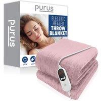 Purus Deluxe Pink XL Electric Throw Heated Double Over Blanket Soft Fleece Variable Heat & Timer Settings