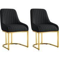 Hygrad Built to Survive Set Of 2 Velvet Dining Chairs Luxury Padded Dining Room Chairs Armless Gold Legs in Black