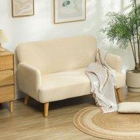 HOMCOM 2 Seater Sofa with 21cm Thick Padding & Wood Legs in Cream | Size: 2 Person