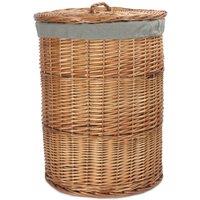 Red Hamper Large Light Steamed Round Linen Basket with Grey Sage Lining