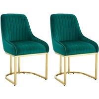Hygrad Built to Survive Set Of 2 Velvet Dining Chairs Luxury Padded Dining Room Chairs Armless Gold Legs in Green