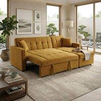 Bed Time UK Luxora L-Shaped Sofa Bed with Storage Chaise 3 Seater in Mustard
