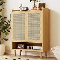 Merax Light Oak Rattan 5 Tier Shoe Storage Cabinet, Entryway Storage