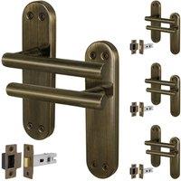 AFIT T-Bar Antique Brass Internal Handles With Latch Backplate x4 Pair in Bronze | Size: 150mm x 150mm