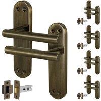 AFIT T-Bar Antique Brass Internal Handles With Latch Backplate x5 Pair in Bronze | Size: 150mm x 150mm
