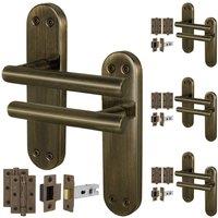 AFIT T-Bar Antique Brass Latch Backplate Handles & Hinges x4 Pair in Bronze | Size: 150mm x 150mm
