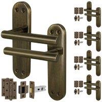 AFIT T-Bar Antique Brass Latch Backplate Handles & Hinges x5 Pair in Bronze | Size: 150mm x 150mm