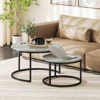 HOMCOM 2 Pcs Stacking Coffee Table Set Steel Frame in Light Grey