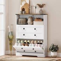 HOMCOM Narrow Shoe Cabinet, Shoe Storage Cabinet with 2 Flip Drawers, White