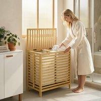 HOMCOM Bamboo Laundry Basket with Lid, 2 Baskets, Foldable, Natural