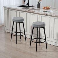 HOMCOM 360 Degree Swivel Bar Stools Set of 2, PU Leather Barstools with Footrest in Grey