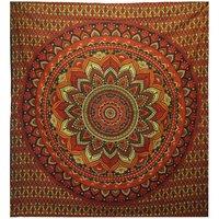 KDMD Double Cotton Bedspread & Wall Hanging - Mandala Art in Red