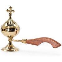 KDMD Cross Censer Incense Burner with Wooden Handle - Brass in Gold